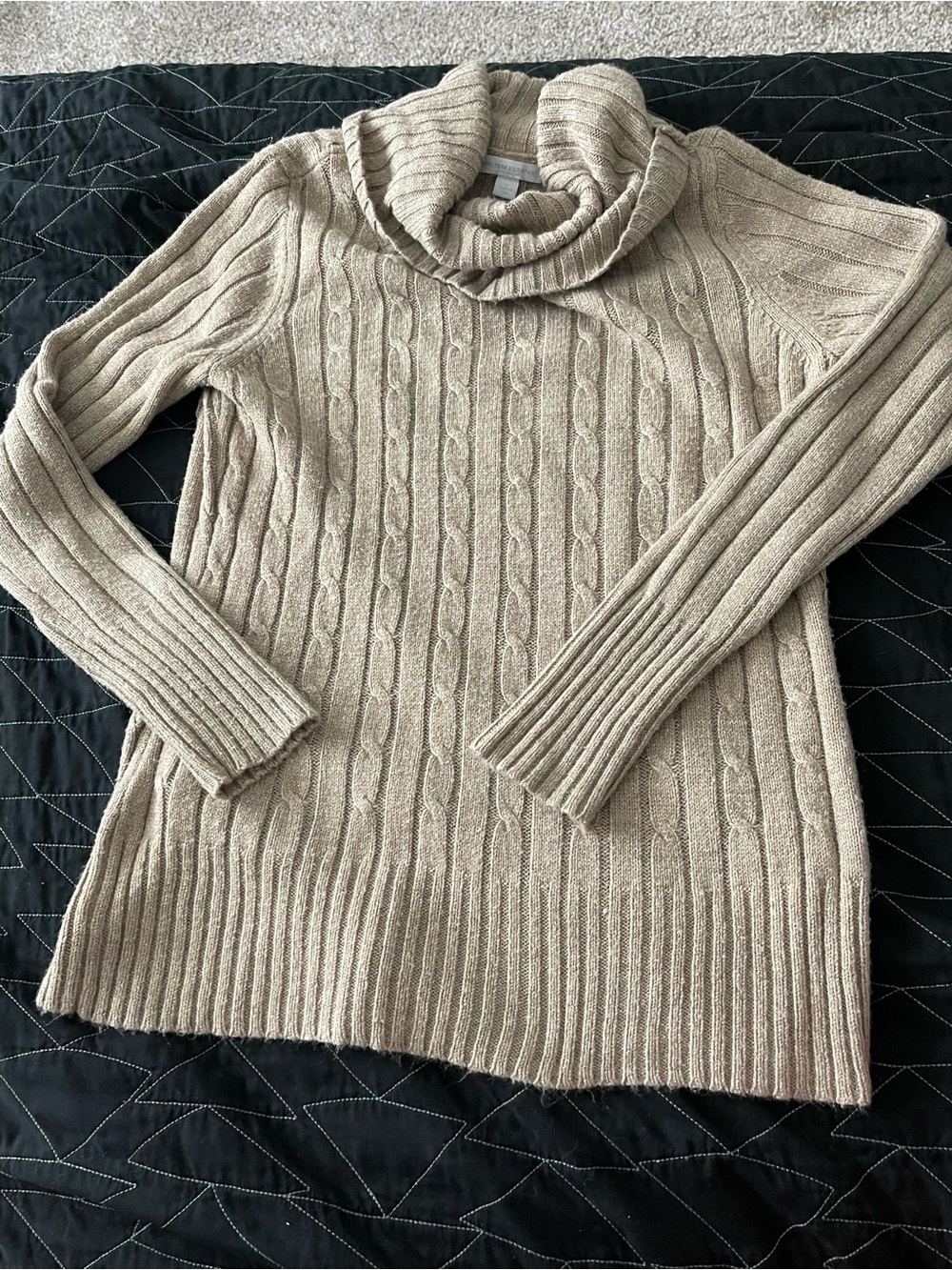 New York & Company Cream Cable-Knit Turtleneck Sweater